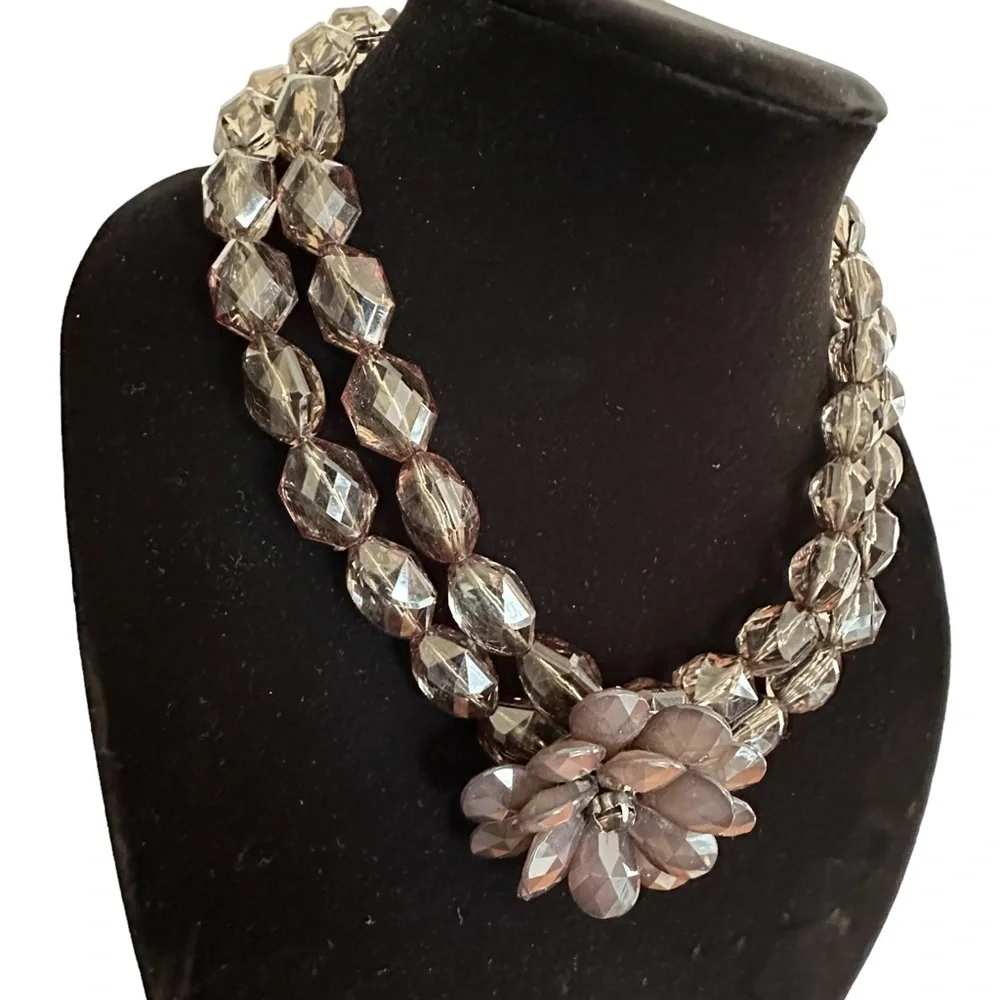 Stunning Beaded Large Flower Double Strand Statement Necklace